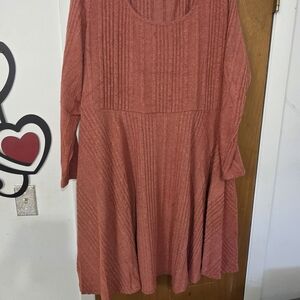 Elegant Coral Long Sleeve Dress